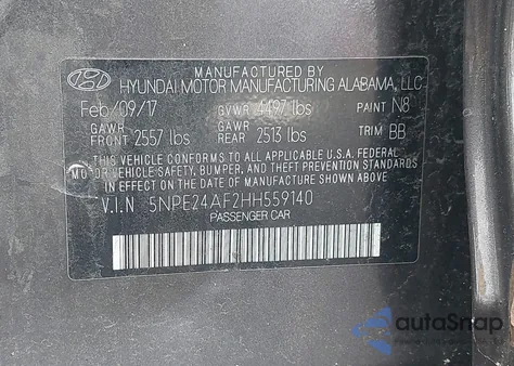 2017 Hyundai Sonata z USA, uszkodzony, nr VIN 5NPE24AF2HH559140